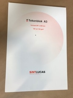 TEKENBLOK A3 FORMAAT 120 GRAMS BEDRUKT MET LOGO 100 VEL